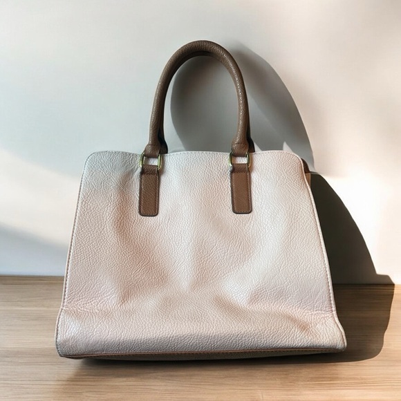 Vegan Leather Brown and Pink Structured Satchel with Double Handles - Picture 2 of 9